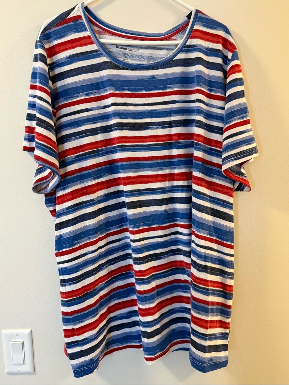 Woman Within Striped Crewneck Tee in Red, Blue & White